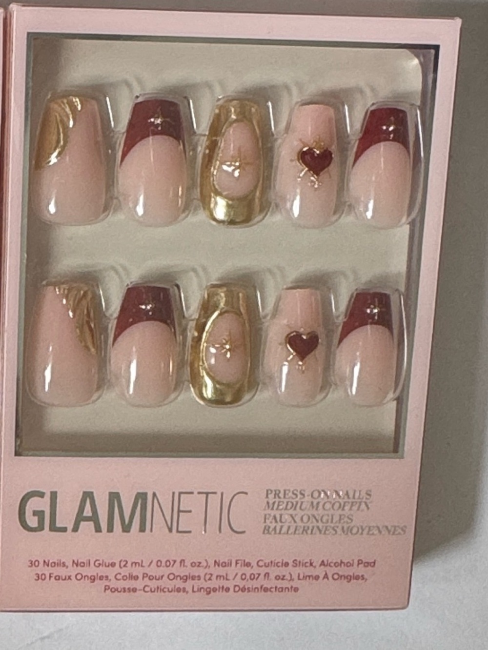 GLAMNETIC Press-On Nails in Blush, Burgundy & Gold